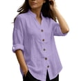 thumbnail image 5 of cocolona Linen Button Down Solid Color Blouses for Women Collar Long Sleeve Shirts Dressy Casual Tops, 5 of 6