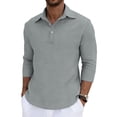 thumbnail image 3 of Horkkom Linen Shirts for Men Button Down Neck Long Sleeve Shirts Solid Color Loose Casual Shirts M, 3 of 10
