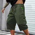 thumbnail image 2 of Venzia Men Drawstring Elastic Waist Cargo Capri Shorts Zipper Pocket Sport Shorts, 2 of 4