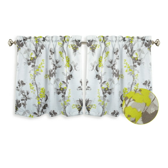 Aiking Home Collection Floral Ivory Printed Kitchen Tier Curtains, 28” x 24” (2 Panels)