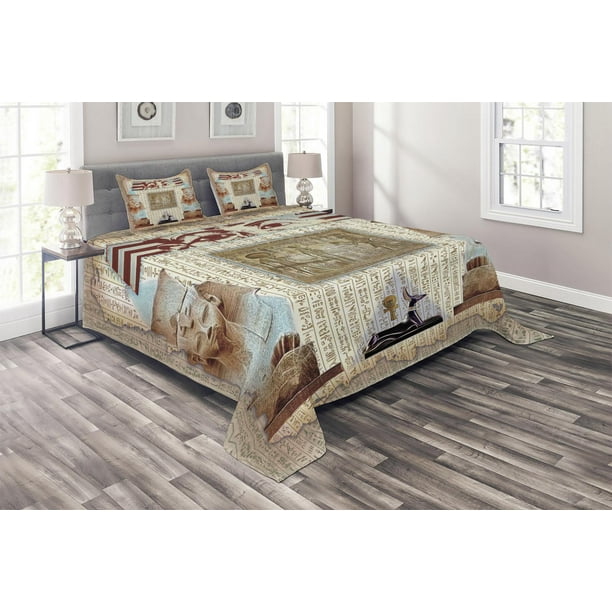 Egypt Coverlet Set King Size Eastern Heritage Ancient Egyptian Pharaoh Mummy Coffin Portrait Artwork Print Quilted 3 Piece Decor Bedspread With 2 Pillow Shams Taupe Redwood By Ambesonne Com Egypt Coverlet Set King Size Eastern, King Size Coffin Bed