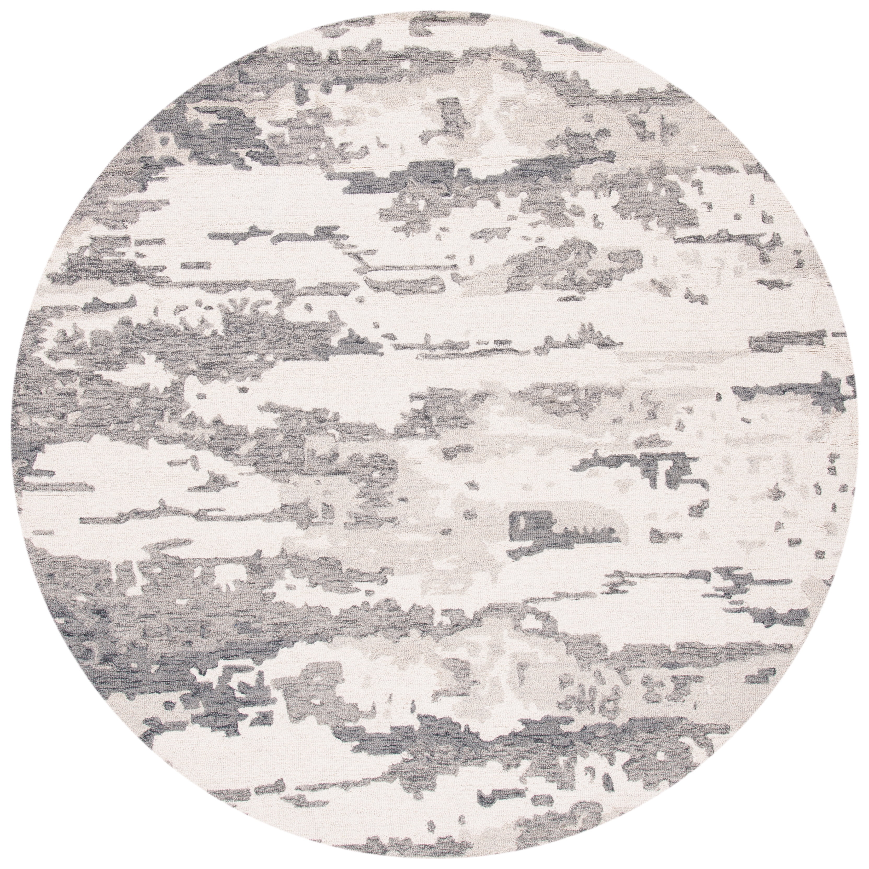 SAFAVIEH Abstract Seachlann Abstract Wool Area Rug, Charcoal/Ivory, 6' x 6' Round