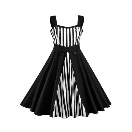 Sexy Dance Plus Size Women Vintage Strip Strap Splice Sleeveless Rockabilly Pinup Party Swing Dress L 5xl Walmart Com