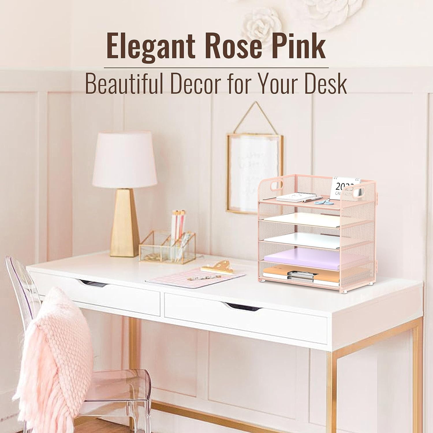 INTIGE 5-Tier Filer Organizer, Desk Storage Organizer, Pink