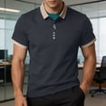 thumbnail image 4 of DPTALR Men's Casual Contrast Trim Short Sleeve Button Polo Shirt,Gray,Big Men's,Tall Men's XXL,Young Men's T-shirt, 4 of 7