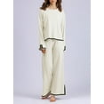 thumbnail image 3 of Elippeo Women Knit Lounge Sets for Women 2 Piece Long Sleeve Contrast Color Pullover Sweater Top and Wide Leg Pants Set Streetwear, 3 of 10