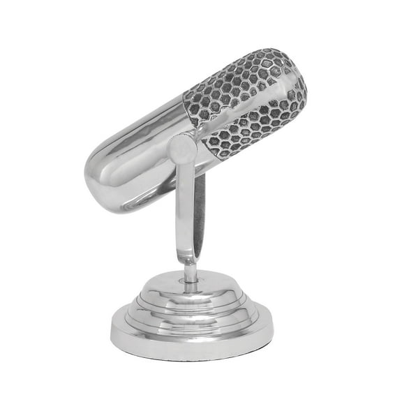 9" x 9" Silver Aluminum Metal Microphone Sculpture, by DecMode