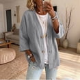 thumbnail image 2 of Linen Cotton Cardigan Three Quarter Sleeve V Neck Button Front Solid for Women Summer Outfits Sunny Weekend Resort Casual Everyday Outfit Daily Commute, 2 of 8