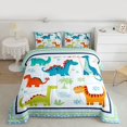 thumbnail image 2 of Homewish Kawaii Dinosaur Queen Comforter Set for Kids, Tropic Coconut Tree Bedding Sets, Green Blue Stripes Reversible Bedding Comforter Set, Breathable Home Decor, 3 Pieces, 2 of 8