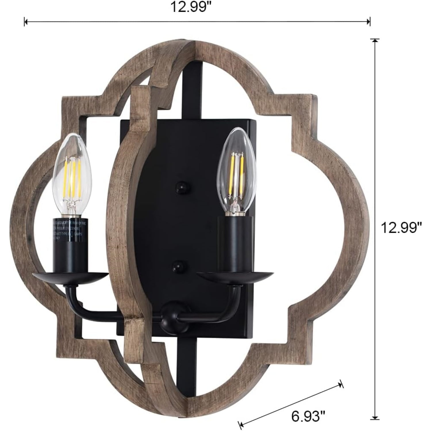 Wood Wall Sconces Retro Industrial Wall Light Farmhouse Geometric Bedside Wall Lamps Fixture Black Wall Mount Sconces for Bedroom, Hallway, Entryway, Passway, 2 Pack