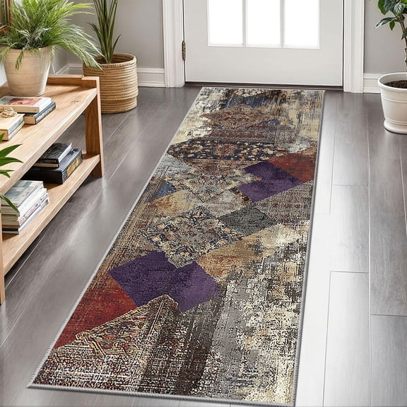 2x6 FT Kitchen Runner Rugs Non Skid Washable, Faux Wool Rug Runners for Hallways Bathroom Carpet Runner, Soft Indoor Modern Floor Rug for Entryway Laundry Room