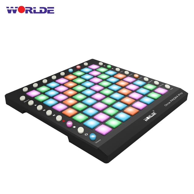 WORLDE WORLDE ORCA PAD64-A Pro MIDI Pad Controller with 128MB Sound Module, RGB Backlit Pads, USB Connectivity, and Plug-and-Play Functionality for Windows, Mac, Android, and iOS.