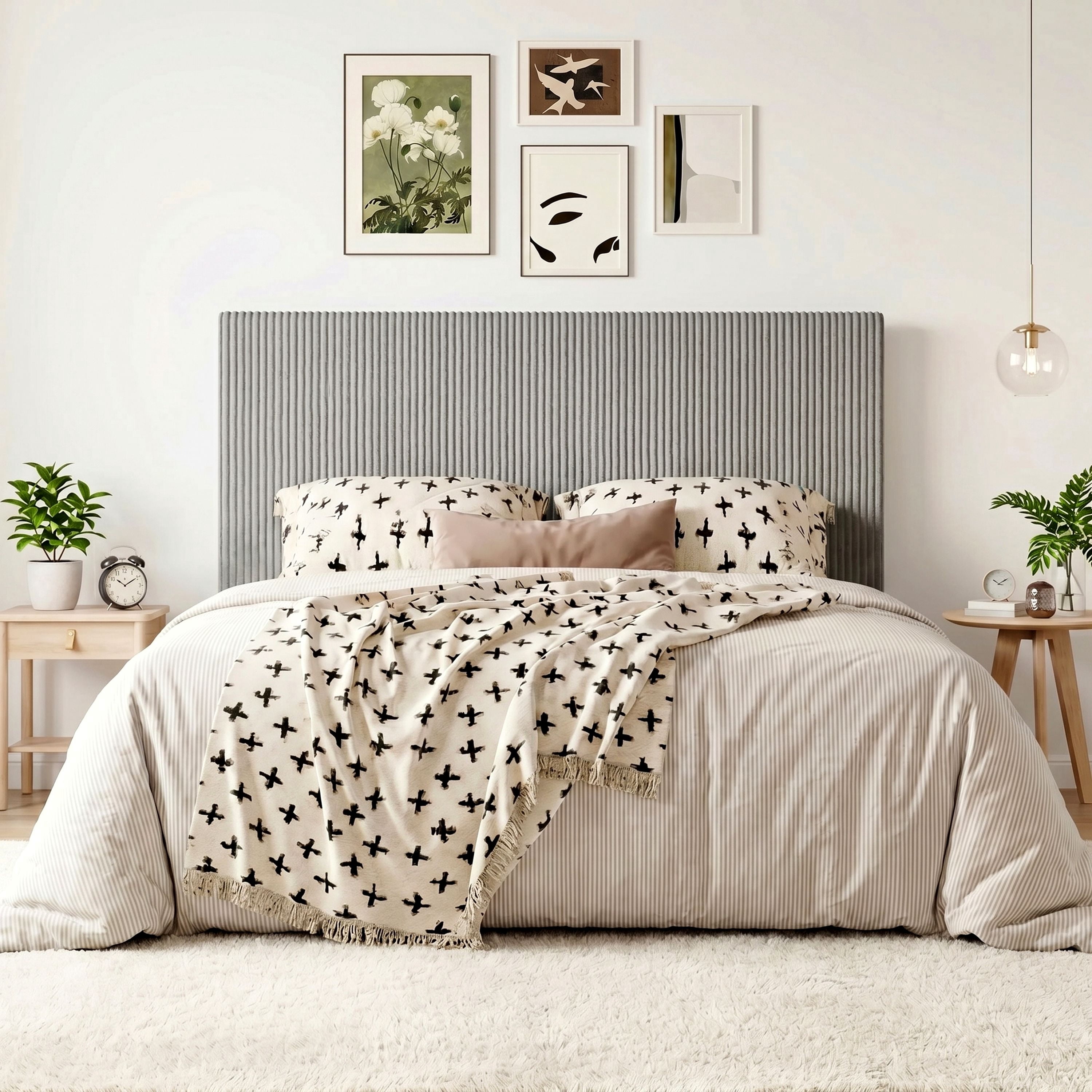 Amolife Queen Size Upholstered Platform Bed Frame with Adjustable Height Headboard, Noise-Free, Light Grey