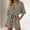 *Gray, variant on Women's Striped Notch Collar Button 3/4 Sleeve Romper with Belt,Casual Jumpsuit Shorts Black,Womens Plus M