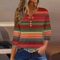 thumbnail image 2 of Dazajoo Womens 3/4 Sleeve Striped Shirts 2024 Fall Casual V Neck Button Tops Trendy Colorful Rainbow Colorblock Henley T Shirts for Women,Purple,XXXL, 2 of 5