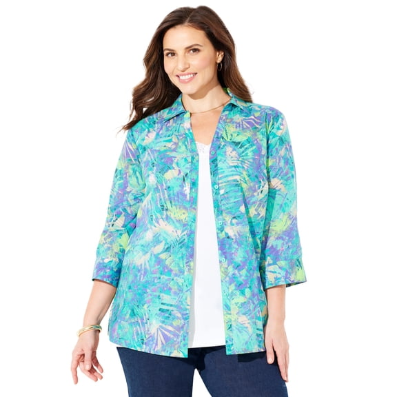 Catherines Women's Plus Size Print Buttonfront Shirt
