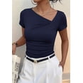 thumbnail image 3 of PRETTYGARDEN Women's Summer Asymmetrical Y2K Tops Trendy Ribbed Short Sleeve Fitted Tee Shirts Spring Fashion Clothing, 3 of 7