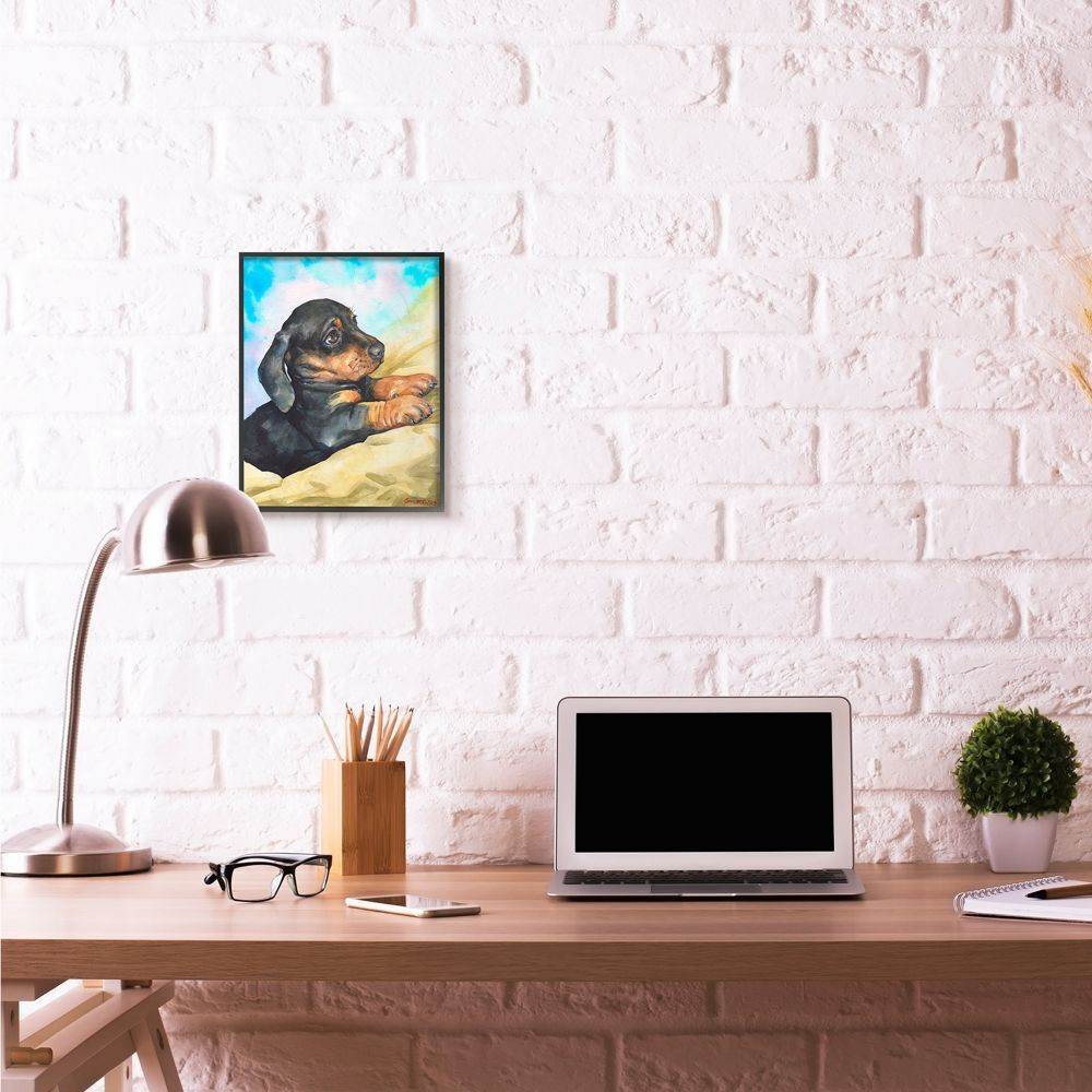 Stupell Industries Cute Dachshund Puppy Dog Pet Animal Watercolor Painting Framed Giclee Texturized Art by George Dyachenko