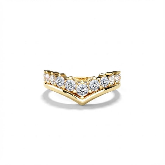 V Shape Curved Stacking Ring 14k Yellow Gold Plated Chevron Moissanite Wedding Band for Women