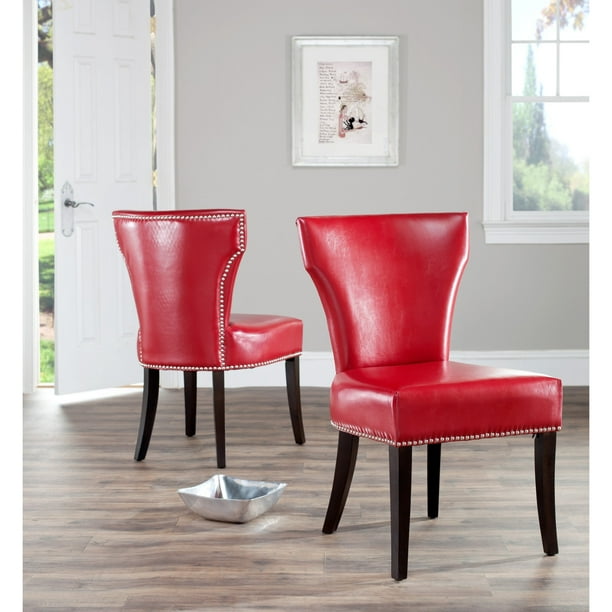 Safavieh En Vogue Dining Matty Red, Leather Dining Room Chairs With Nailheads