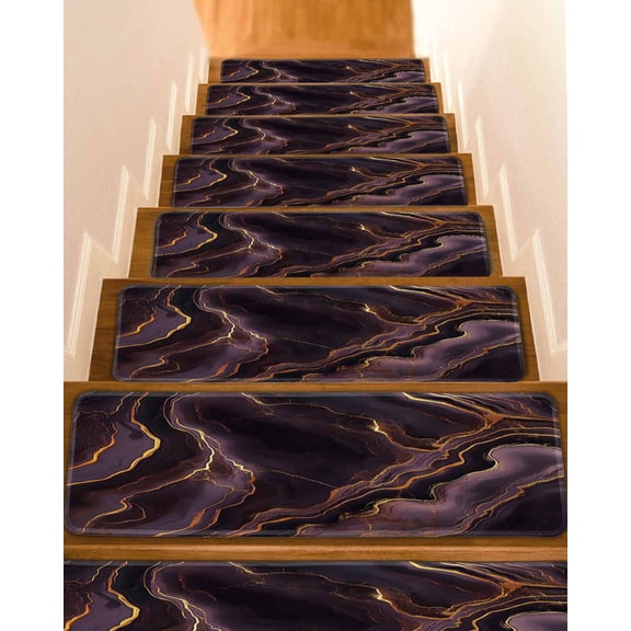 Modern Marble Purple Non-Slip Stair Treads for Wooden Steps, 15 Pack-8x30in Carpet Stair Mats with Adhesive Backing, Noise-Reducing Step Covers for Indoor Stairs, Easy to Install & Residue-Free