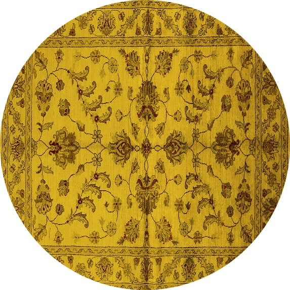 Ahgly Company Indoor Round Oriental Yellow Traditional Area Rugs, 4' Round