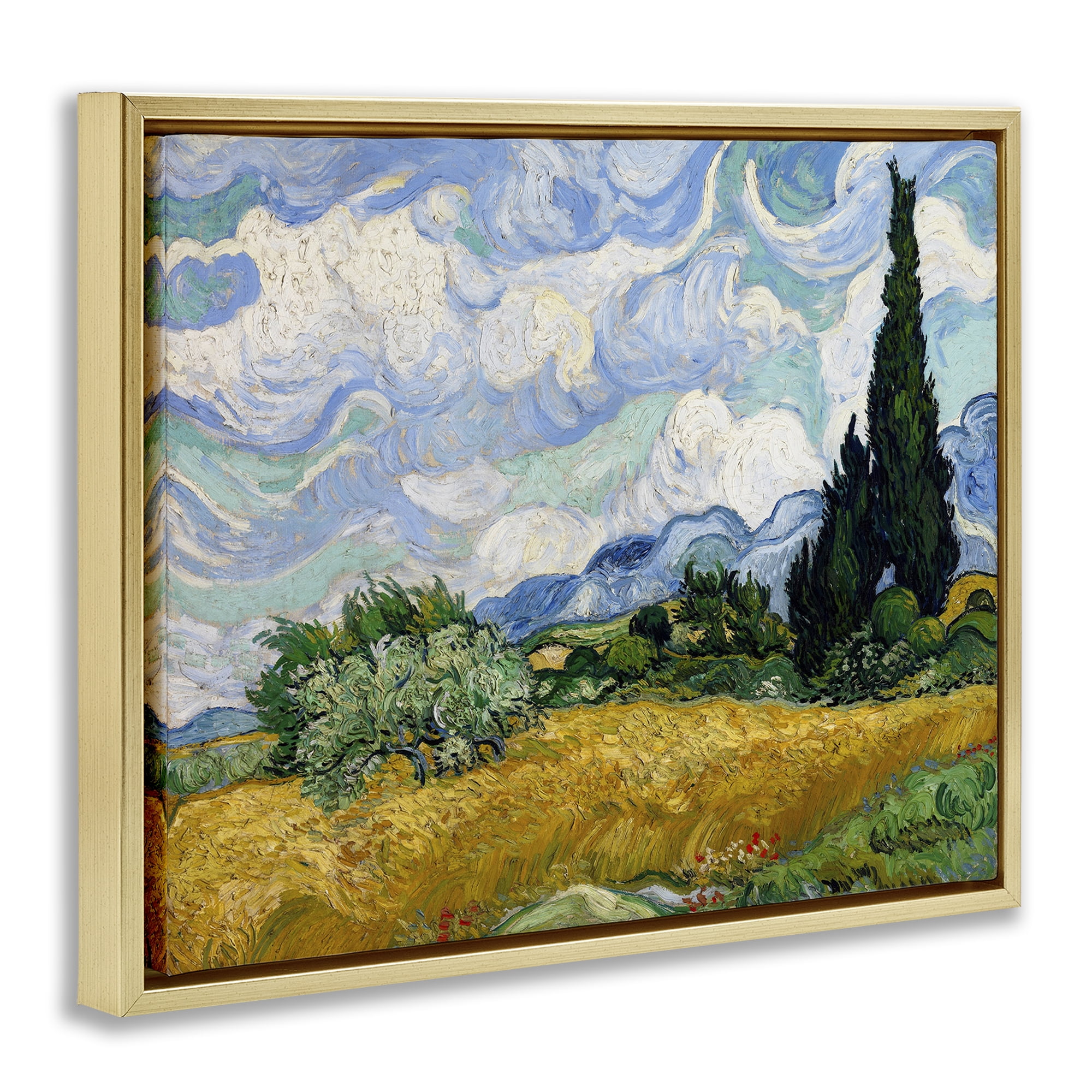 Stupell Industries Classical Wheat Field with Cypresses Landscape & Nature Painting Gold Floater Framed Canvas Art Print Wall Art, 21 x 17