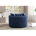 thumbnail image 2 of Accent Swivel Chair, Modern Linen Upholstered Barrel Chair with Black Round Base and Button Tufted Seat Cushion, Single Sofa Chair Leisure Chair with Curved Backrest for Living Room, Blue, 2 of 7
