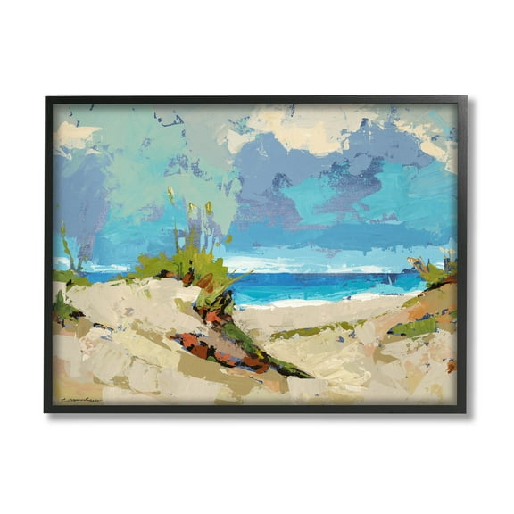 Modern Seaside Beach Scene Landscape Painting Black Framed Art Print Wall Art