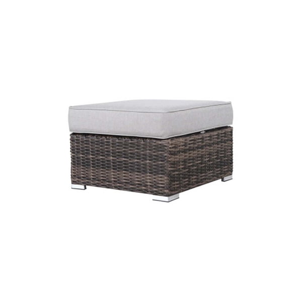 Outdoor Patio Ottoman - Wicker Foot Rest for Patio, Deck, Porch | Brown Wicker Ottoman with Mist Cushions, for Backyard & Garden Spaces