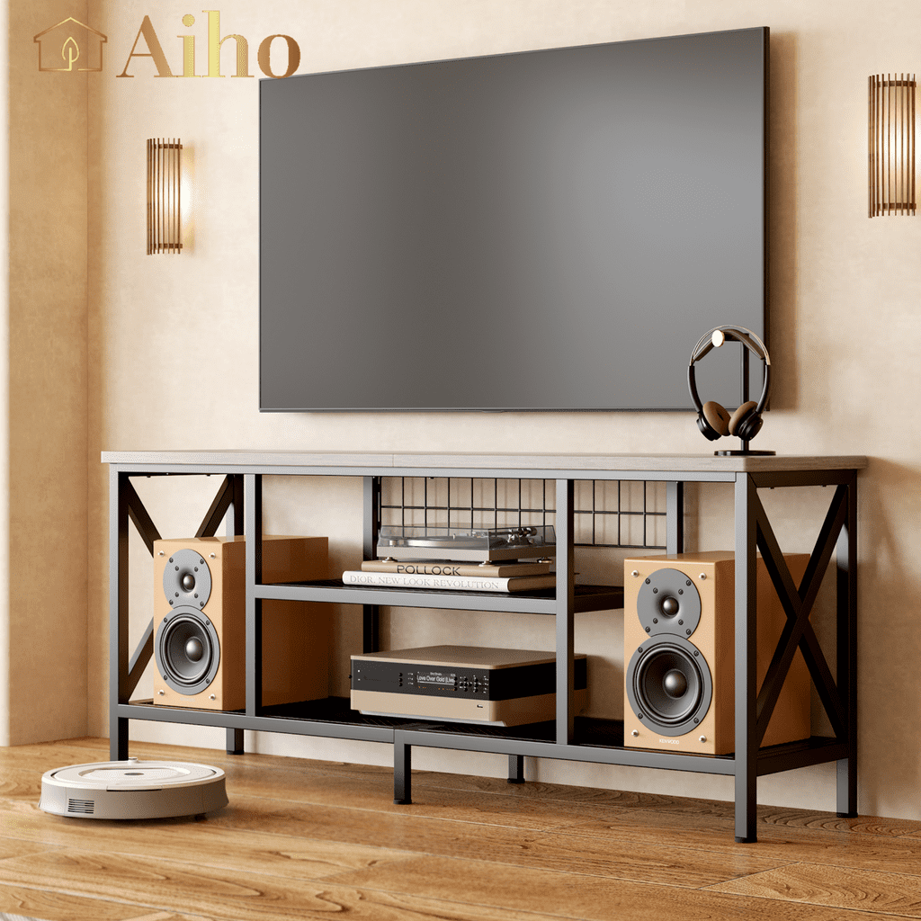 Aiho 59.8 "L TV Stand for TVs up to 65", 65 inch TV stand with Storage Shelves for Living Room - Gray