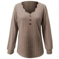 thumbnail image 4 of Arlun,Womens Scalloped V Neck T Shirts 2025 Fall Winter Plus Size Long Sleeve Tshirts Trendy Elegant Jacquard Solid Color Loose Comfy Top for Casual Wear Khaki M, 4 of 4