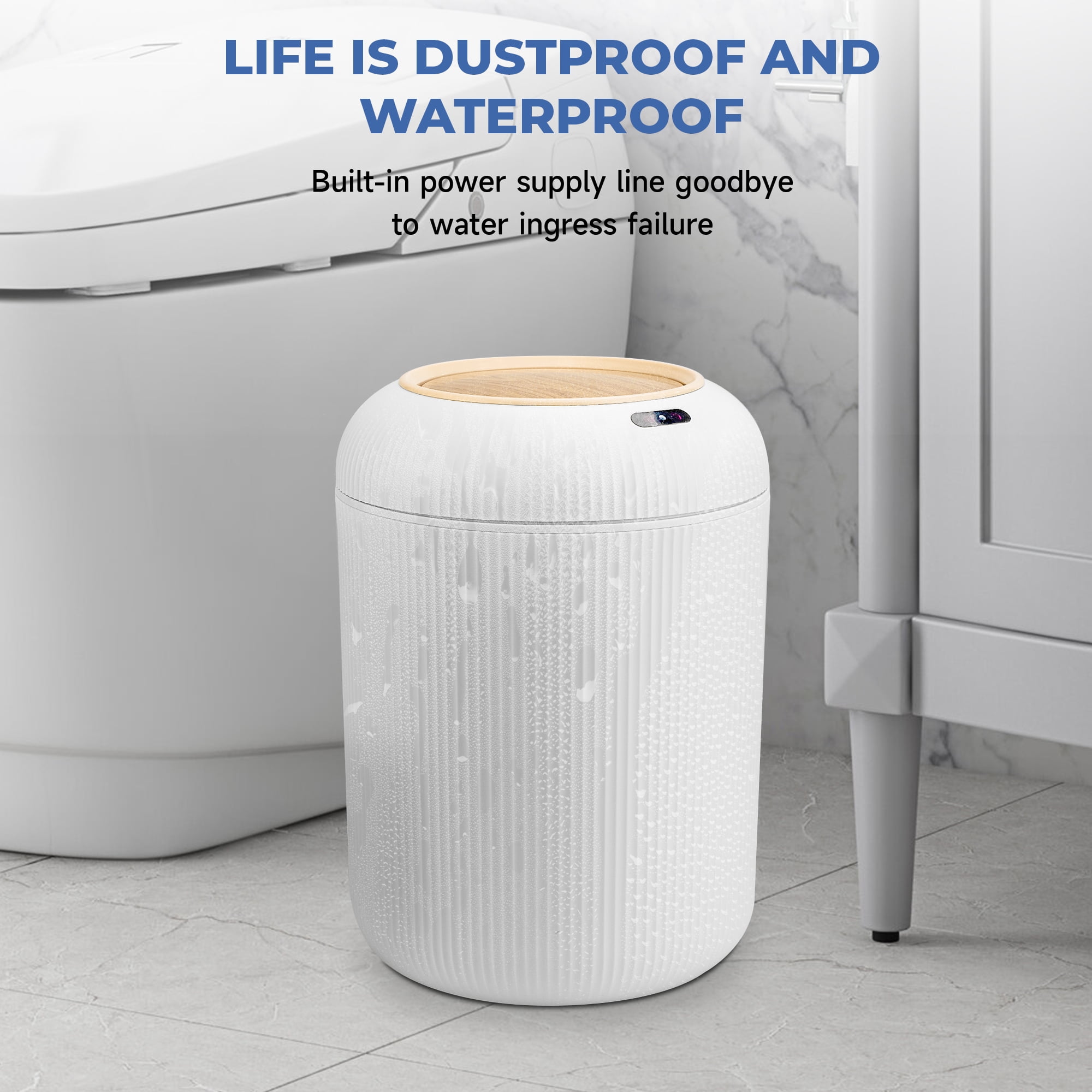 SUSLAS Trash Can with Motion Sensor, Touchless Automatic Lid and Waterproof Design, Smart Waste Bin for Bathroom Kitchen, 2.6 Gallon Plastic, White
