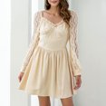 thumbnail image 2 of Vestido de encaje para mujer Lindo volante de cintura alta Cuello en V Manga larga de linterna Otoño Abanopi Extragrande, 2 of 7