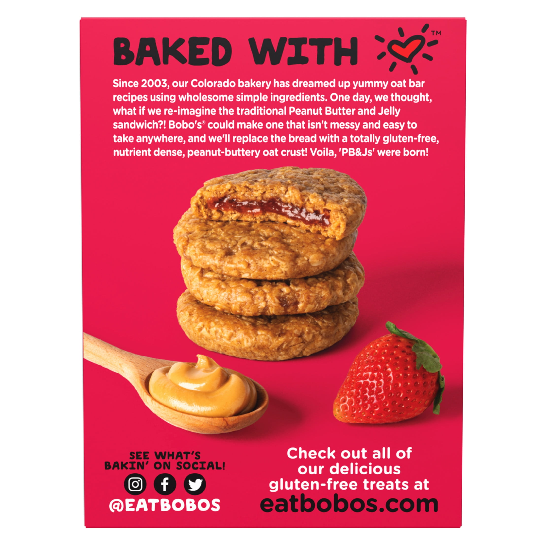 (3 pack) Bobo's PB&Js, Peanut Butter Oat Crust With Strawberry Filling, 4 Pack of 2.1oz oat snacks