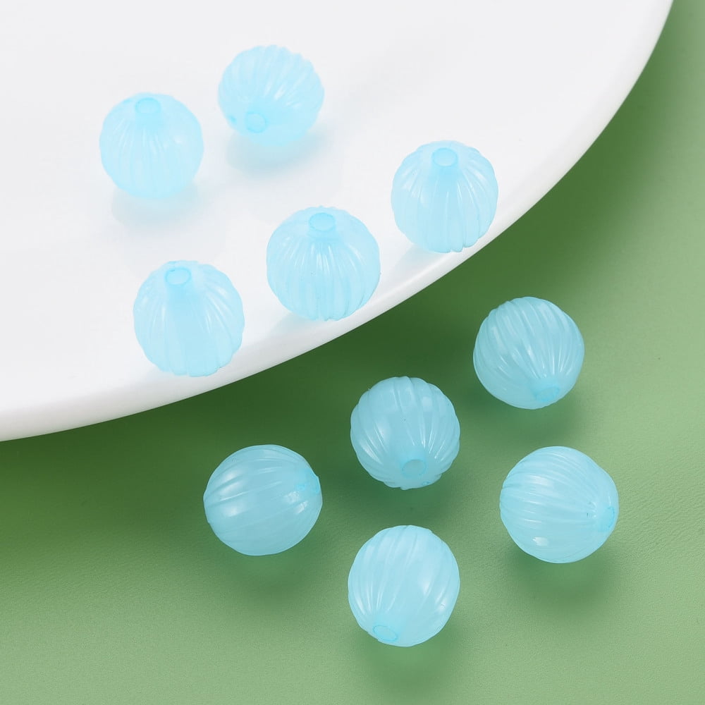 500 g Imitation Jelly Acrylic Beads Corrugated Beads Round Light Sky Blue 14x13mm Hole: 2.5mm 356pcs/500g