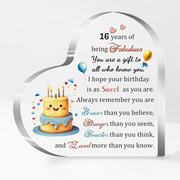 Happy 16th Birthday Gift for Her Him Girls Boys Acrylic Plaques 16-Year-Old Inspirational Heart Desk Signs Present Idea Appreciate Keepsakes