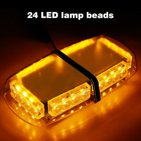 Street Glow Xenon Strobe Light (Finether 24 LEDs Emergency Vehicle Light Bar, Strobe light Hazard Police Warning Flash Flashlight Enforcement Lights with 7 Light Patterns and Magnetic Base, Amber)
