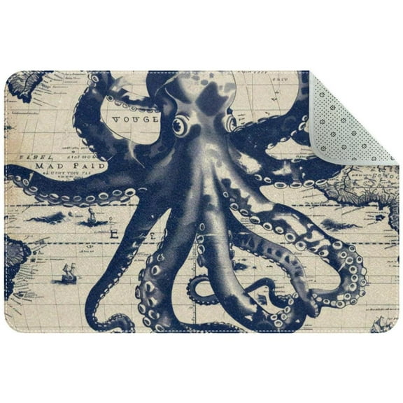 Ocean Octopus Anchor Vintage Coastal Map Entryway Rug, 2x3 Area Rug Indoor Door Mat Non-slip Washable Floor Carpet Rug for Bedroom Office Dining Room Bathroom