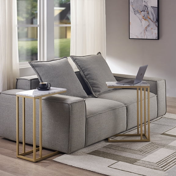 ROSEN GARDEN Set of 2 C Shape Side Table, Couch Table for  Small Space, C Shape coffee Table for Living Room, Laptop Holder, Gold Finish