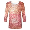 thumbnail image 3 of Youmylove Women Printed Three Quarter Sleeve T-Shirt Casual Sequined Round Neck Loose Fashion Top Stylish Dailywear, 3 of 4