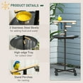 thumbnail image 4 of PawHut Bird Play Stand, Portable Parrot Perch, Bird Feeder Station, with Four Wheels, Stainless Steel Feeding Bowls, Round Tray, Grey, 4 of 9