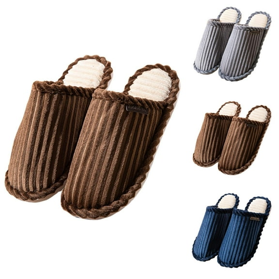 Winter Slippers for Women Men Corduroy Warm Cozy Slip On Slippers Indoor Non Slip House Shoes