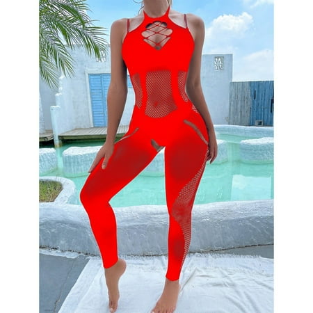 Generic Sexy Lingerie Sexy Fishnet Clothes Sling See-through Mesh Bodysuit Fishnet Clothes Suit Open Leggings Stockings