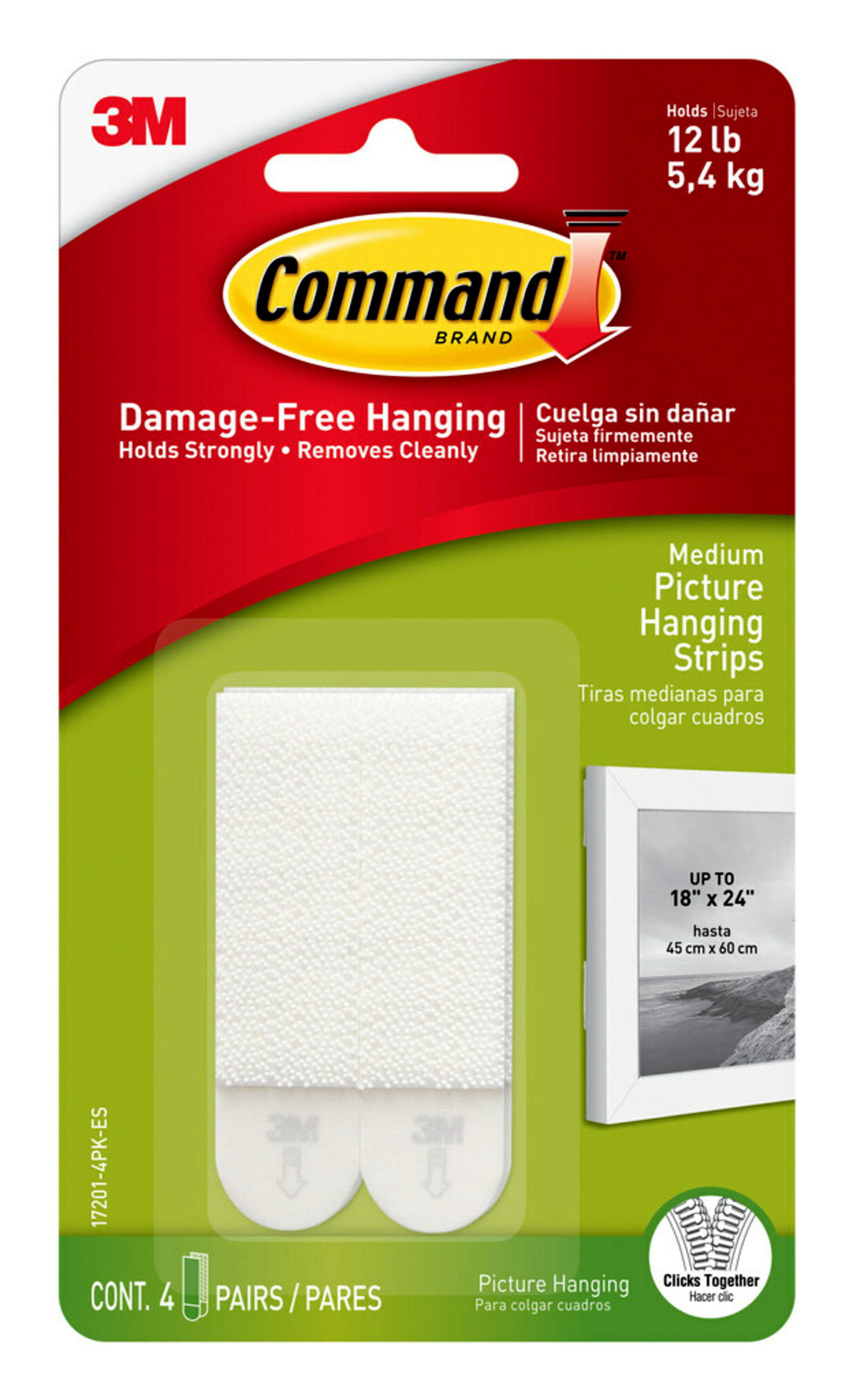 Command Medium Picture Hanging Strips, White, 4 Sets of Strips/Pack