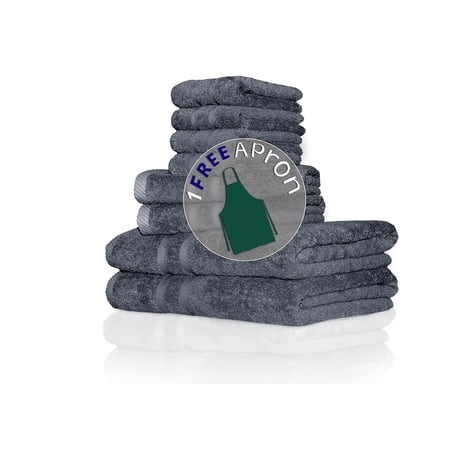 Bella Vista Towels Set 8 Pcs With One Free APRON- Plush, Soft and Absorbent, Pack of 8, Virgin Ring Spun Cotton. By Cotton Homes(8 Piece Bath Towel Set, C.Grey)