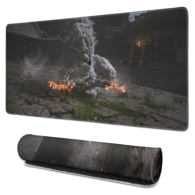 Wukong Gaming Mouse Pad Non Slip Wukong Rubber Mousepad for Table Desk Houses, Wolves, Fighting Desk Mouse Pad for Computer Desk Laptop Decoration (31.5x15.7in)