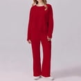 thumbnail image 2 of WTOBBY Women's 2 Piece Casual Round Neck Sportswear Set with Multi-Pocket Wide Leg Athletic Pants, Loose Fit Tracksuit Outfit for Women,Red S, 2 of 4