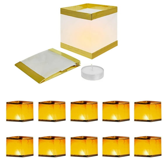 Triani 10Pcs Chinese Lanterns Wishing Paper Candle Light 5.9 Inch Square Paper Floating Lanterns with Candle Table Lanterns Decorative Outdoor Wishing Blessing