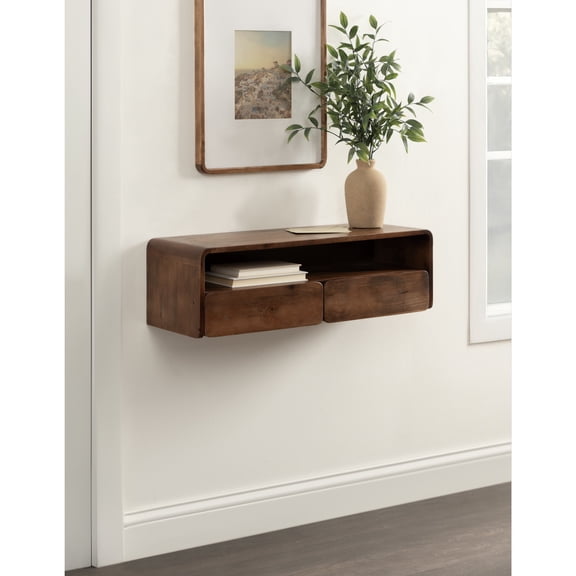 Kate and Laurel Kato Modern Floating Console Table for Entryway, 30 x 10 x 9, Walnut Brown, Decorative Transitional Floating Entryway Table with Storage Drawers for Living Room Storage Wall Shelf